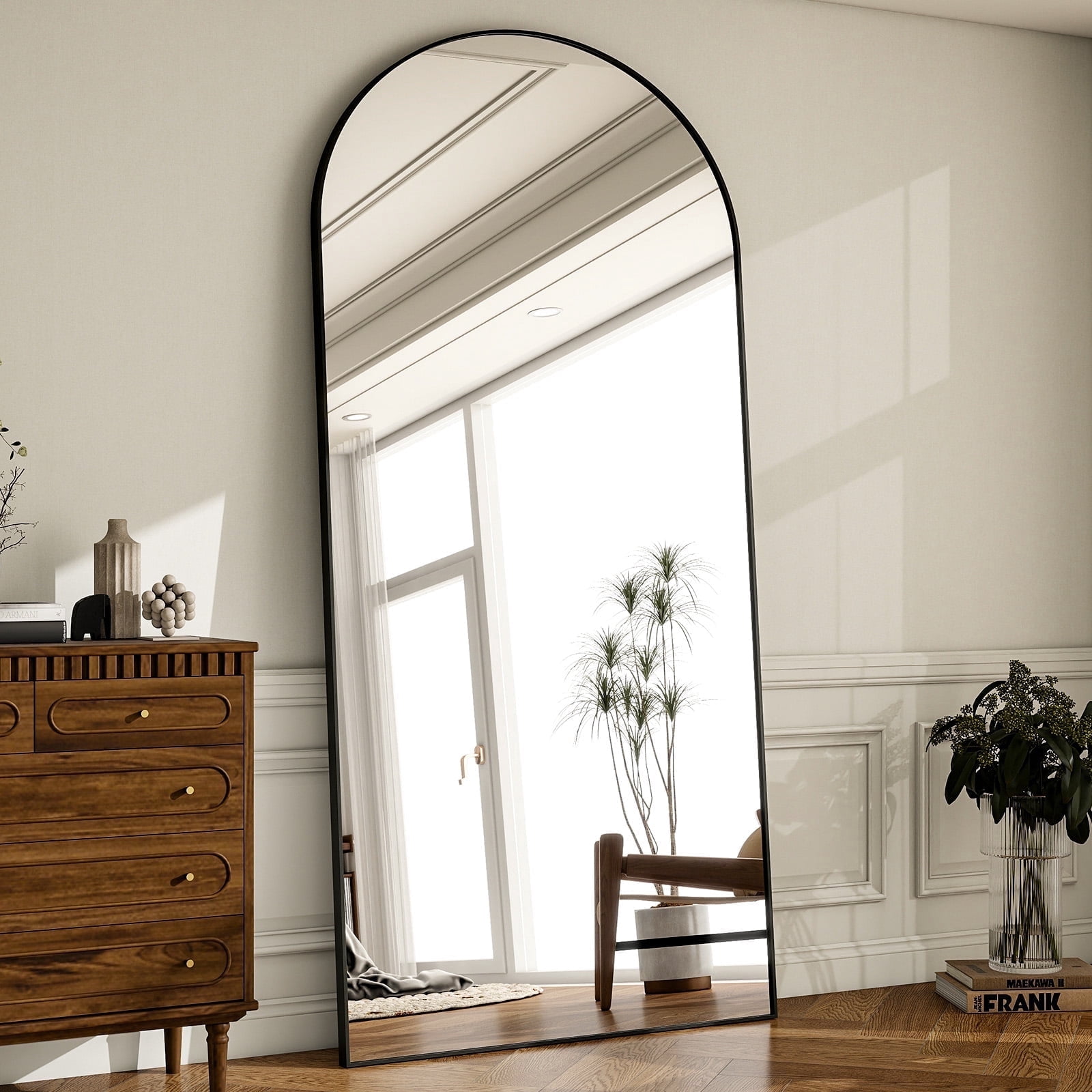 YVANLA 78"x35" Arched Full Length Floor Mirror with Stand , Black - Walmart.com