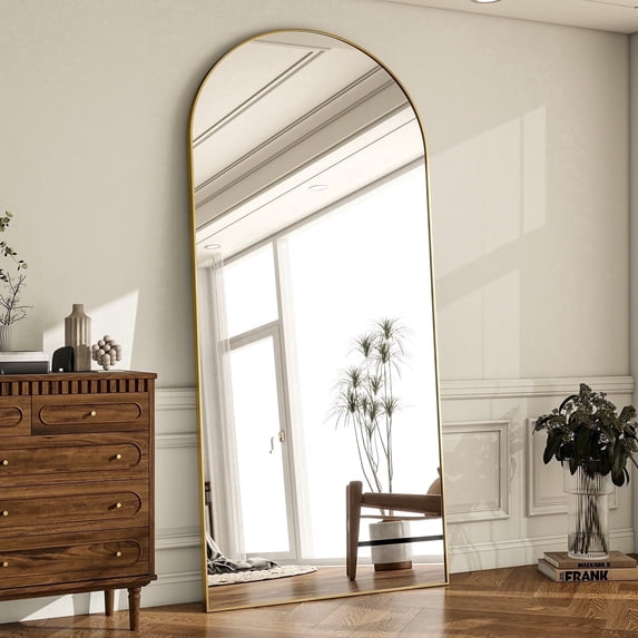 YVANLA 78"x35" Arched Full Length Floor Mirror with Stand , Gold