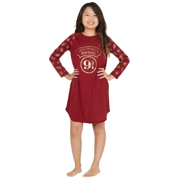 Harry Potter Girls' Platform 9 3/4 Hogwarts Express Raglan Long-Sleeve Nightgown Pajama