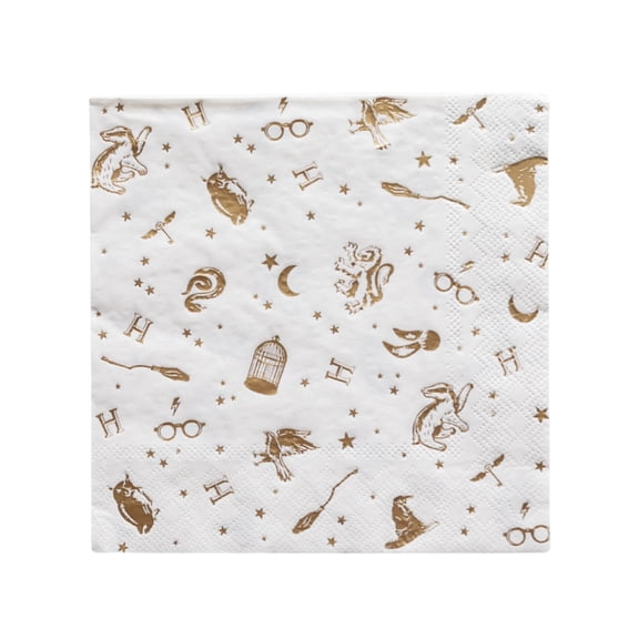 Harry Potter x Bonjour Fte Gold Wizard Icon Large Paper Napkins, Disposable Party Supplies, 20 Count, Lunch Size, Birthday Party