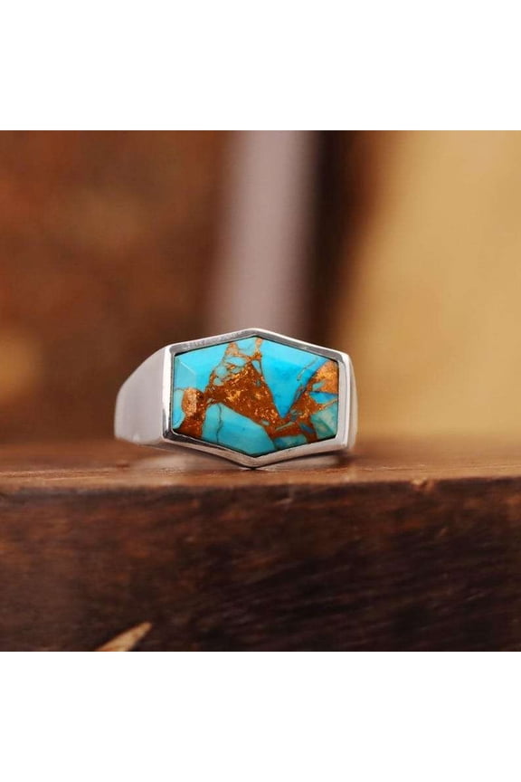 Natural Copper Turquoise Gemstone Ring, 925 Sterling Silver Ring, Copper Turquoise Mens Ring, Signet Ring, Handmade Ring, Gift For Him