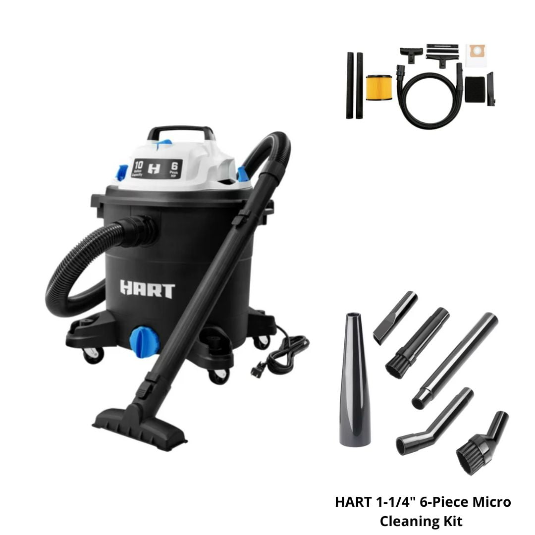 HART 10 Gallon 6 Peak HP Poly Wet/Dry Vacuum With Micro Cleaning Kit