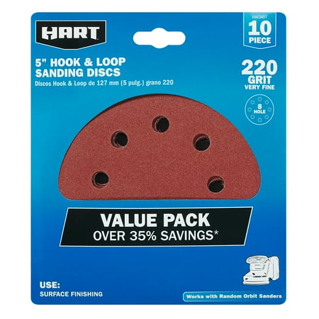 HART 10-Piece 5-Inch Hook & Loop Sanding Discs 220 Grit