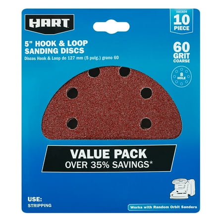 HART 10-Piece 5-Inch Hook & Loop Sanding Discs 60 Grit