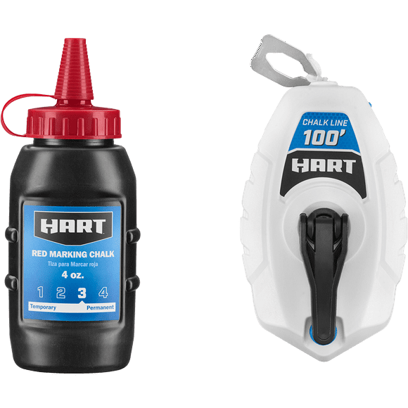 HART 100-Foot Red Marking Chalk Reel Set, 4-Ounce Bottle of Red Chalk