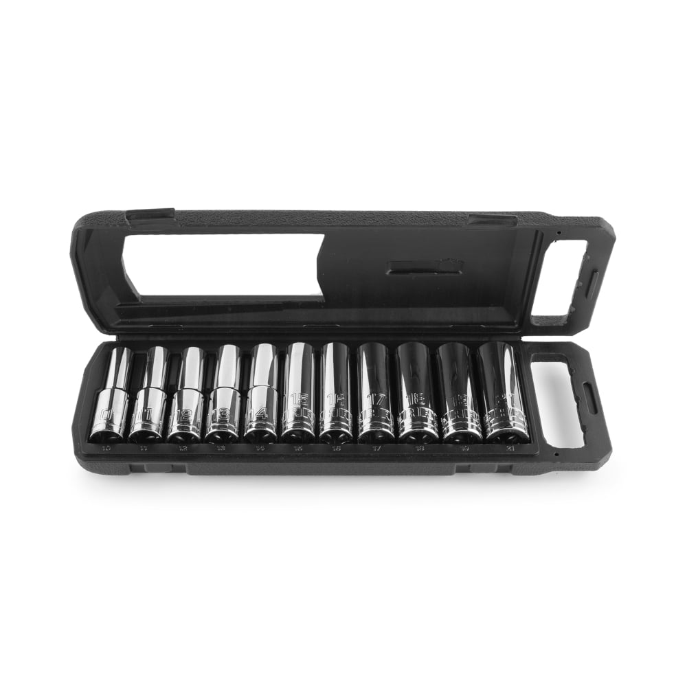 HART 11-Piece 1/2-inch Drive Metric Deep Socket Set, with Storage Case, Chrome Finish