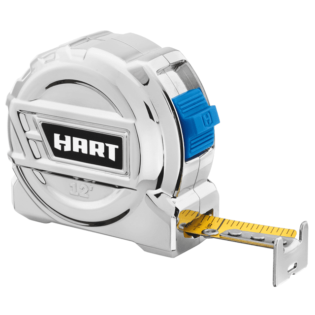 HART 12Foot Chrome Tape Measure, Fraction Markings