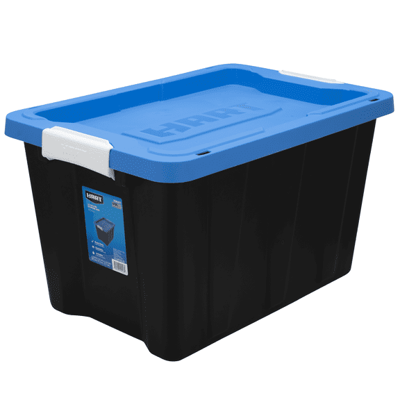 HART 12 Gallon Heavy Duty Latching Plastic Storage Bin Container, Black