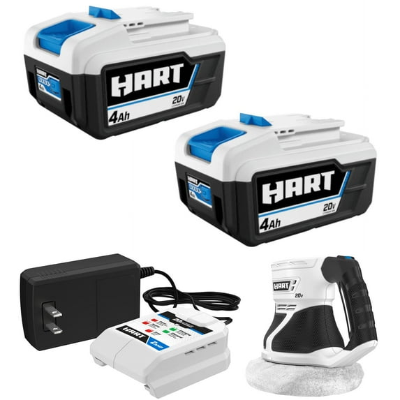 HART 2-Pack 20-Volt 4ah Batteries and 6-Inch Buffer
