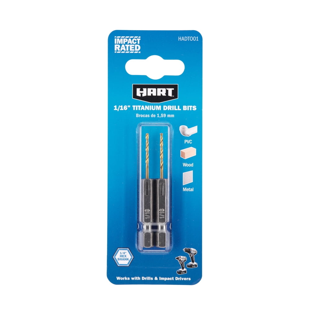 HART 2-Piece 1/16-inch Hex Shank Titanium Drill Bit Set