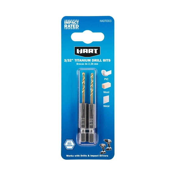 HART 2-Piece 3/32-inch Hex Shank Titanium Drill Bit Set