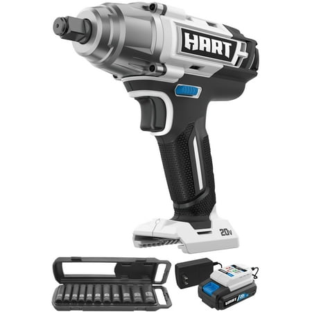 HART 20-Volt 1/2-inch Impact Wrench and 1/2-inch Impact Socket Set, MM Bundle, (1) 2.0Ah 20V Lithium-Ion Battery and Fast Charger