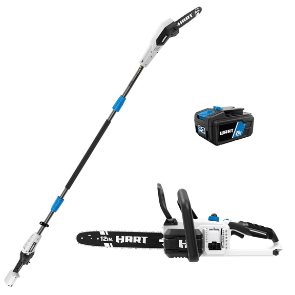 HART 20-Volt 12-Inch Cordless Chainsaw with HART 20-Volt Cordless 8-Inch Pole Saw (2 Tool)