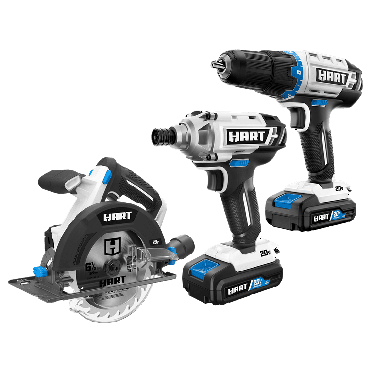 HART 3-Tool 20-Volt Cordless Combo Kit with and 16-inch Storage Bag, (1) 1.5Ah (1) 4.0Ah Lithium-Ion Batteries HART 3-Tool 20-Volt Cordless Combo Kit with and 16-inch Storage Bag, (1) 1.5Ah (1) 4.0Ah Lithium-Ion Batteries
