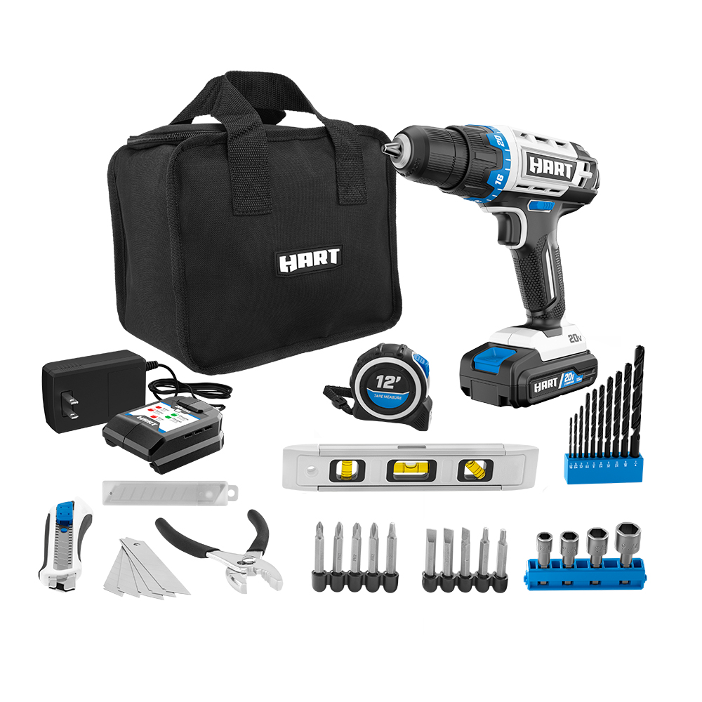 HART 20-Volt 36-Piece Project Kit, Cordless 3/8-inch Drill, Storage Bag, (1) 1.5Ah Lithium-Ion Battery - image 1 of 14