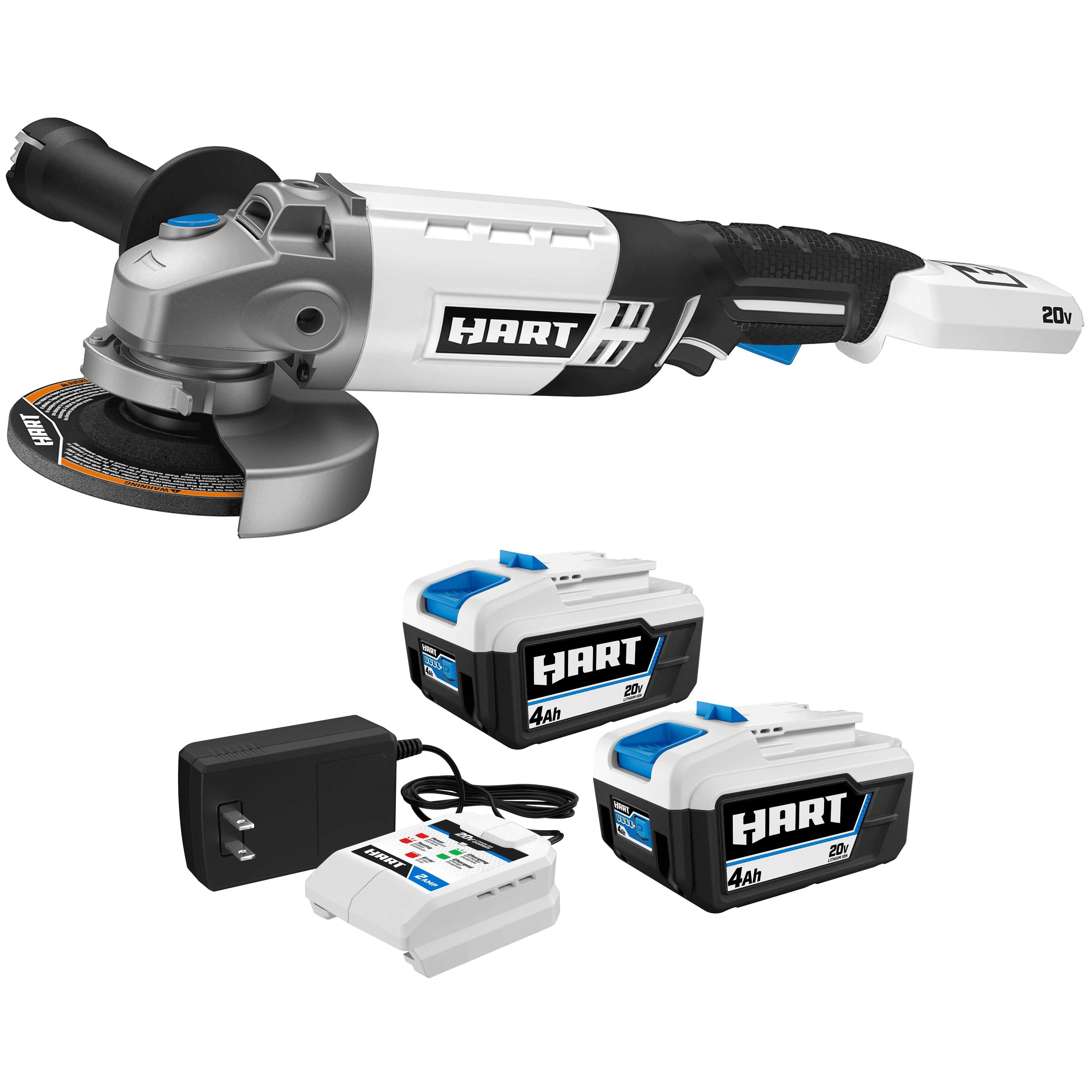HART 20-Volt Angle Grinder with 4Ah Battery and Charger Starter Kit Bundle