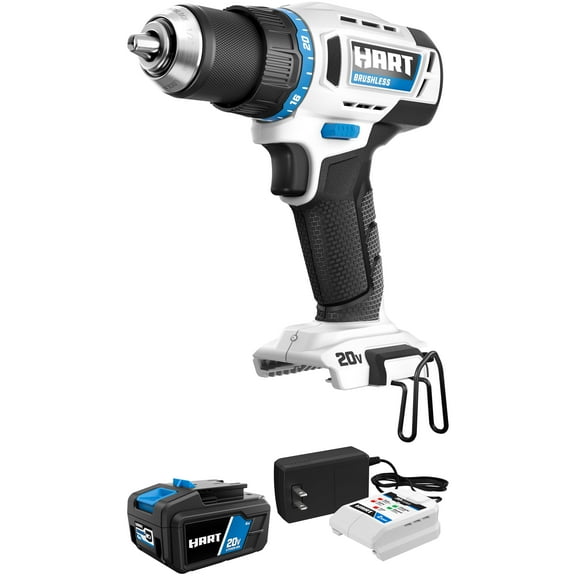 HART 20-Volt Brushless 1/2-inch Drill/Driver, Gen 2 with 4Ah Battery and Charger Starter Kit Bundle