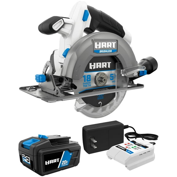 HART 20-Volt Brushless 5-1/2-inch Compact Circular Saw with 4Ah Battery and Charger Starter Kit Bundle