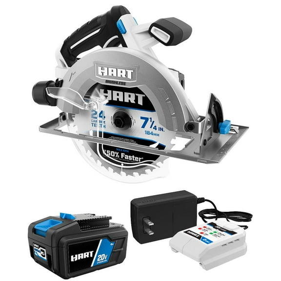 HART 20-Volt Brushless 7-1/4 Inch Circular Saw with 4Ah Battery and Charger Starter Kit Bundle