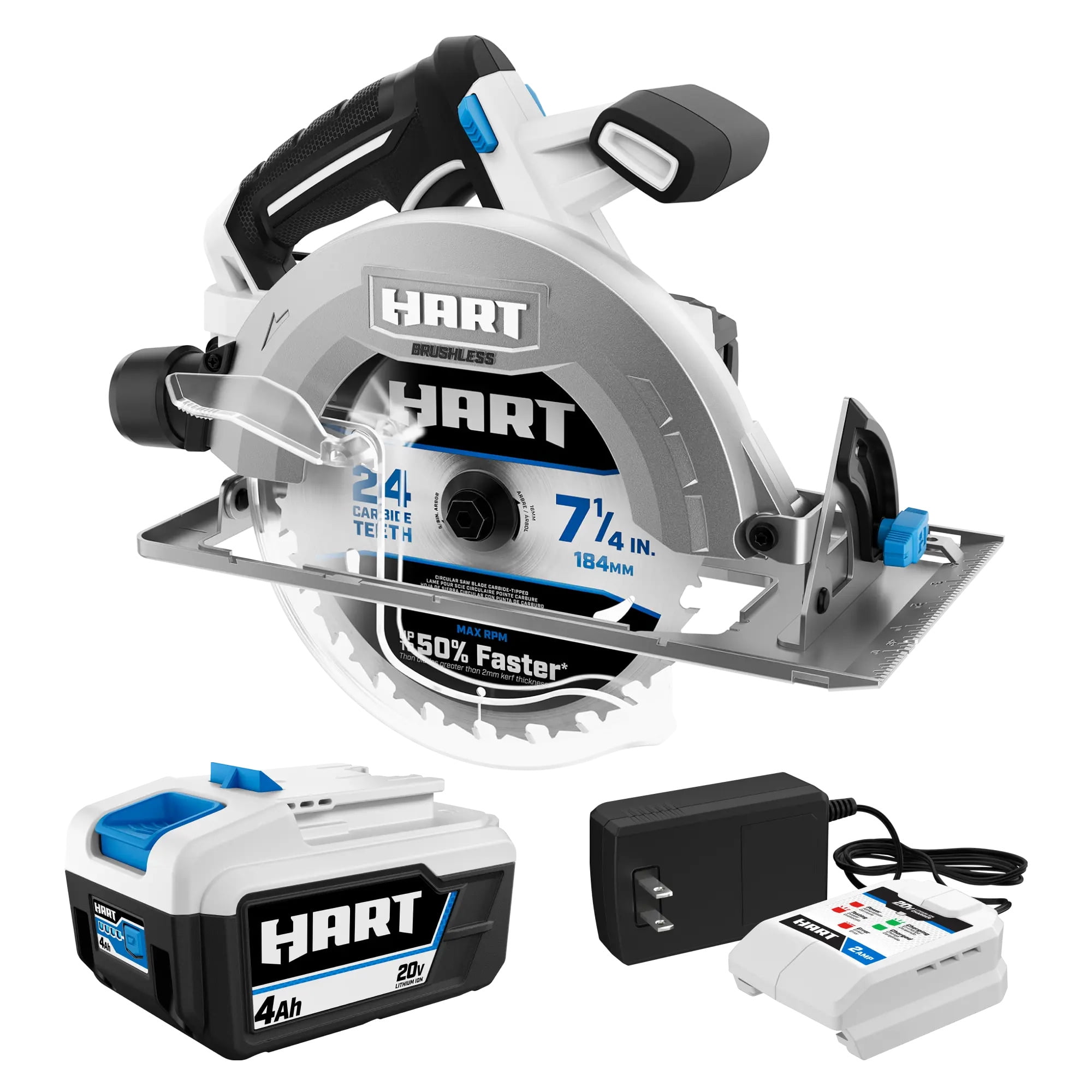 HART 20-Volt Brushless 7-1/4 Inch Circular Saw with 4Ah Battery and Charger Starter Kit