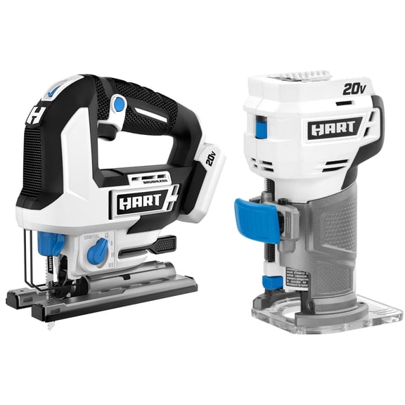 HART 20-Volt Brushless Orbital Jigsaw and 20-Volt Trim Router Bundle (Battery Not Included)