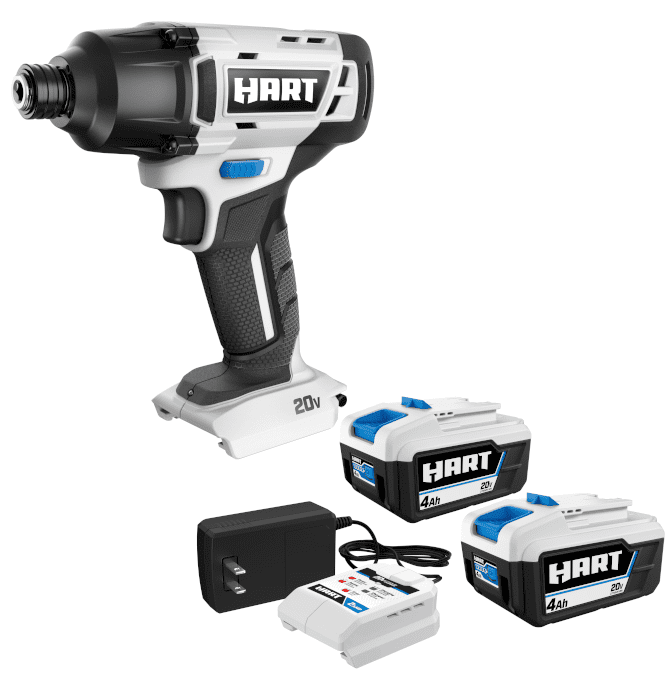 HART 20-Volt Cordless 1/4” Hex Impact Driver 2-Pack 4AH Battery Kit Bundle