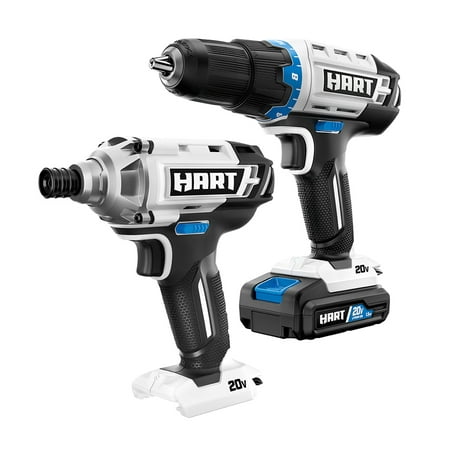 HART 20-Volt Cordless 2-Tool Combo Kit, 1/2-inch Drill/Driver, Impact Driver, (1) 1.5Ah Lithium-Ion Battery