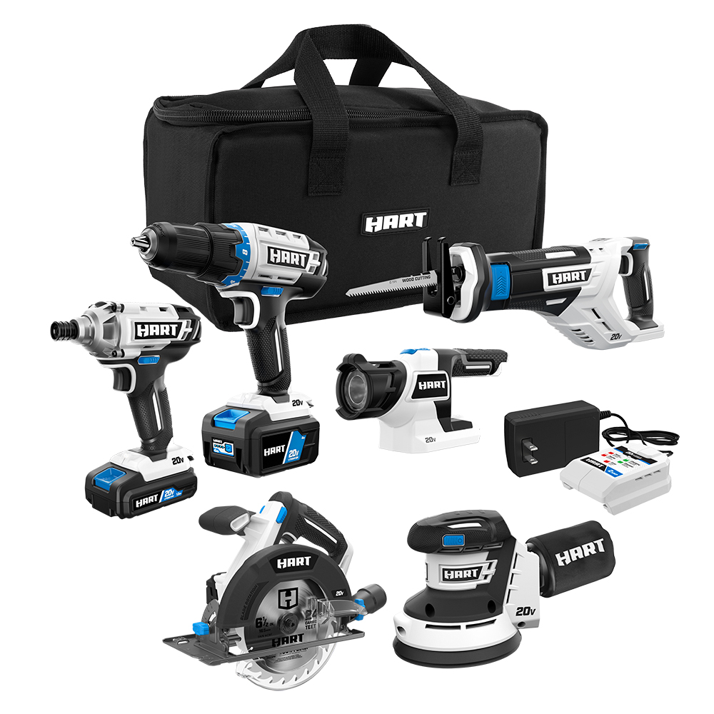 HART 3-Tool 20-Volt Cordless Combo Kit with and 16-inch Storage Bag, (1 ...