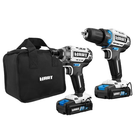 HART 20-Volt Cordless Brushless Drill and Impact Combo Kit with 10" Storage Bag, (2) 2.0Ah Lithium-Ion Batteries