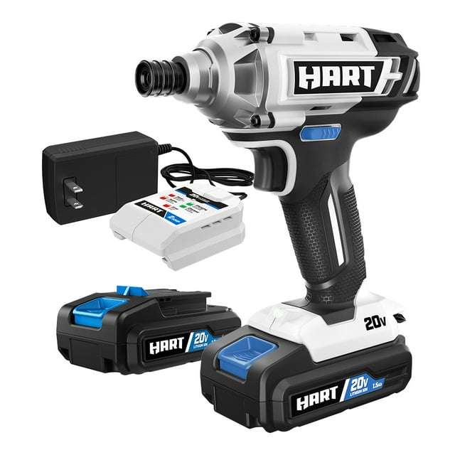HART 20Volt Cordless Impact Driver Kit, (2) 20Volt 1.5Ah LithiumIon