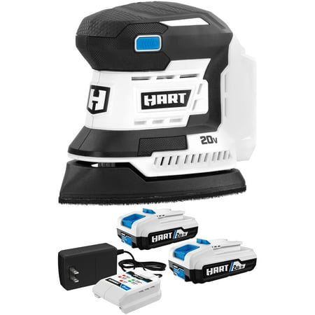 HART 20-Volt Detail Sander with 2-Pack 2Ah Battery and Charger Starter Kit Bundle