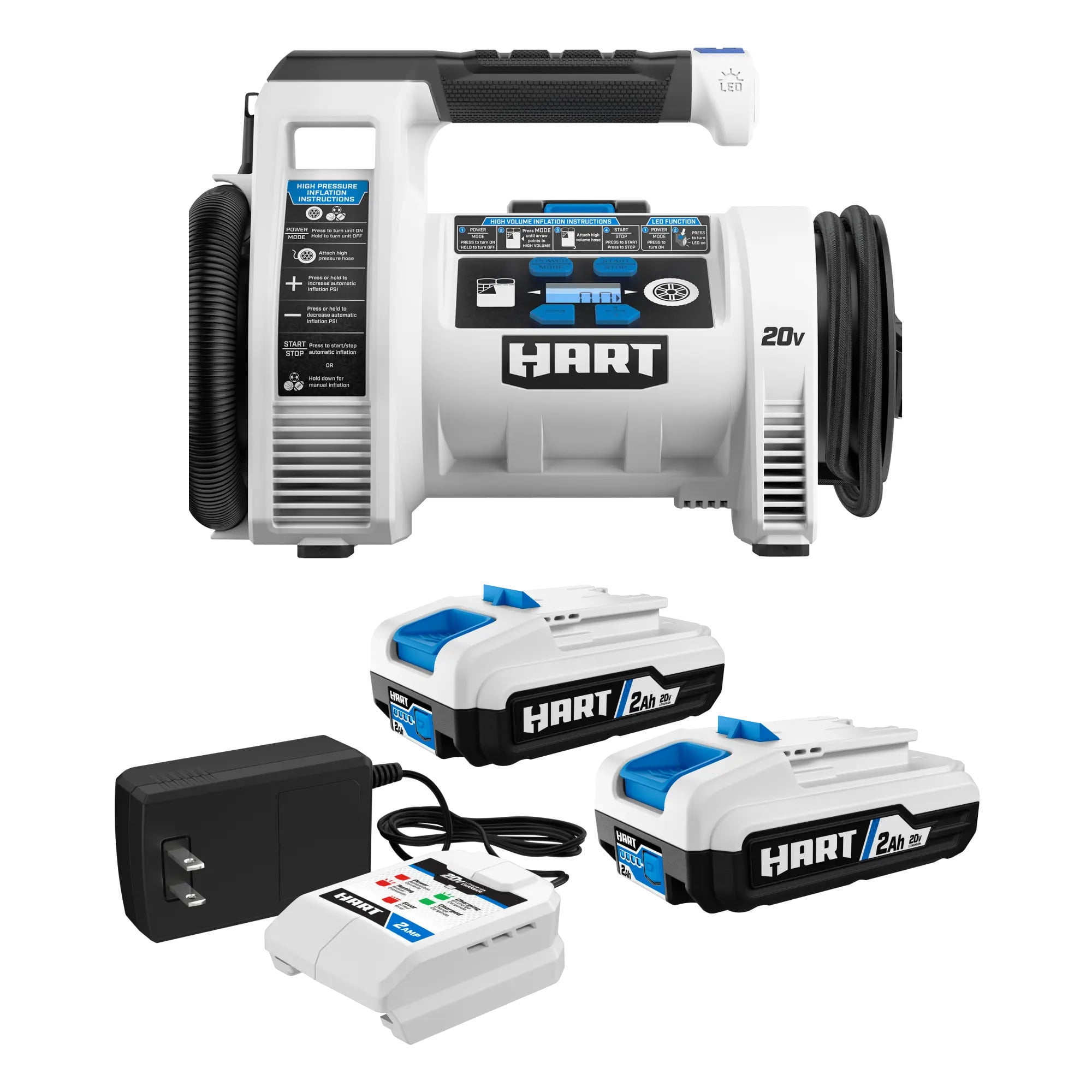 HART 20-Volt Dual Function Inflator with 2-Pack 2Ah Battery and Charger Starter Kit