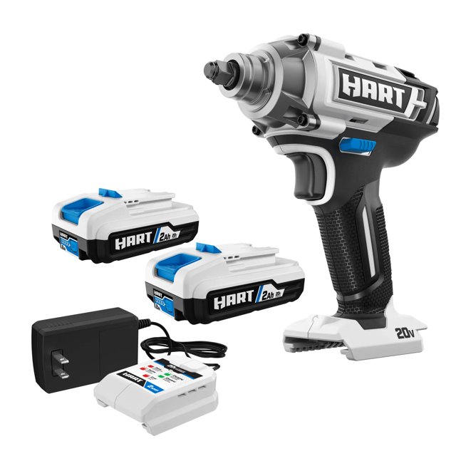 HART 20Volt Impact Wrench with 2Pack 2Ah Battery and Charger Starter