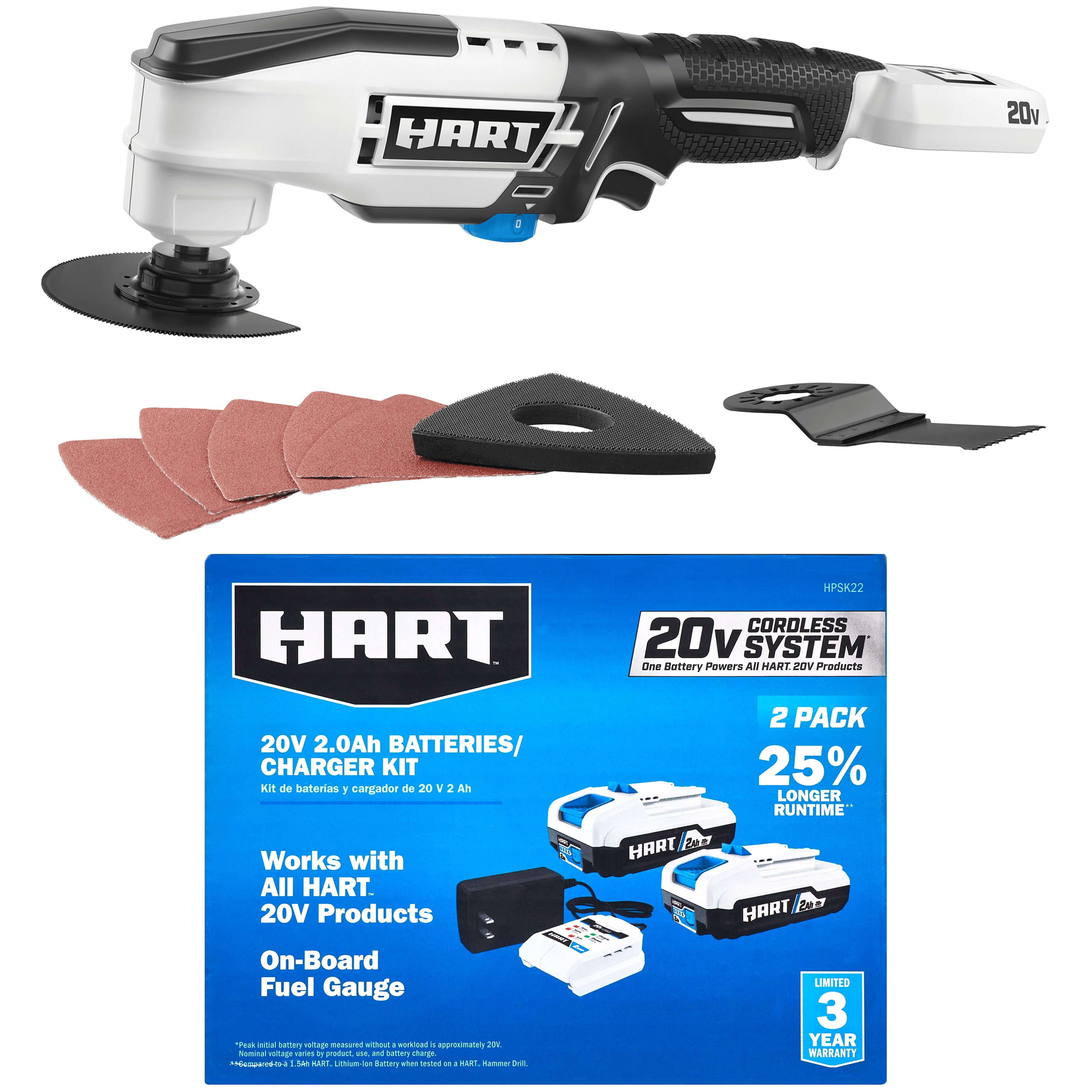 HART 20 Volt Multi Tool with 2 Pack 2Ah Battery and Charger Starter Kit Bundle Walmart