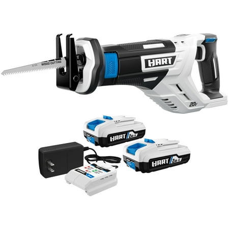 HART 20-Volt Reciprocating Saw with 2-Pack 2Ah Battery and Charger Starter Kit Bundle