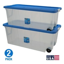HART 200 Quart Latching Rolling Plastic Storage Bin Container, Clear, Set of 2