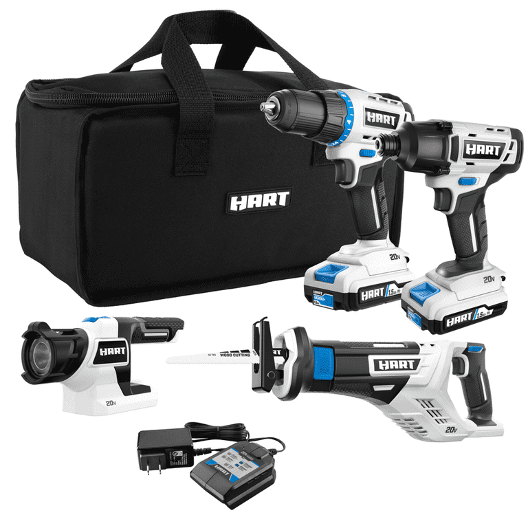 HART 20 Volt Cordless 4 Tool Combo Kit HPCK412B