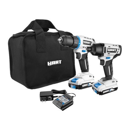 hart 20v drill/impact kit w/ (2) 1.5ah lithium-ion batteries, 3-jaw chuck, new condition