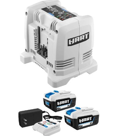 HART 20V Dual Port Charger 2-Pack 4.0AH Battery Kit Bundle