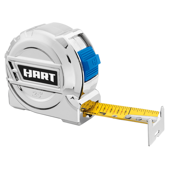 HART 25-Foot Chrome Tape Measure, Fraction Markings