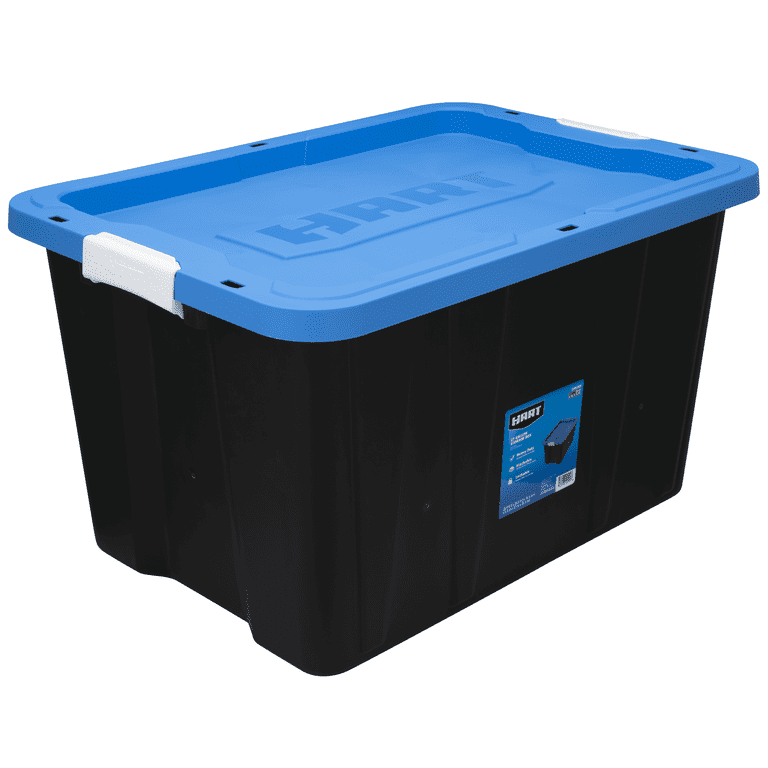 HART 27 Gallon Heavy Duty Latching Plastic Storage Bin Container, Black,  Set of 4