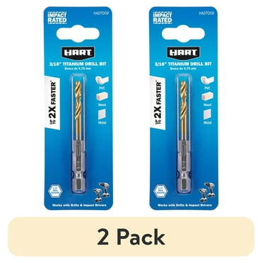 (2 pack) HART 3/16-inch Hex Shank Titanium Drill Bit Set