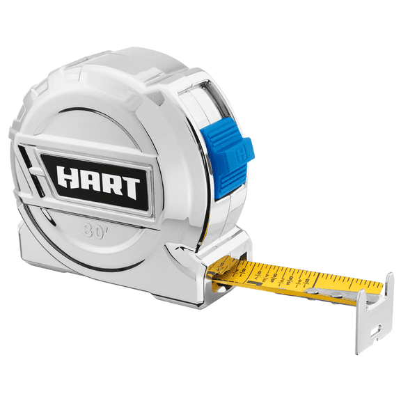 HART 30-Foot Chrome Tape Measure, Fraction Markings