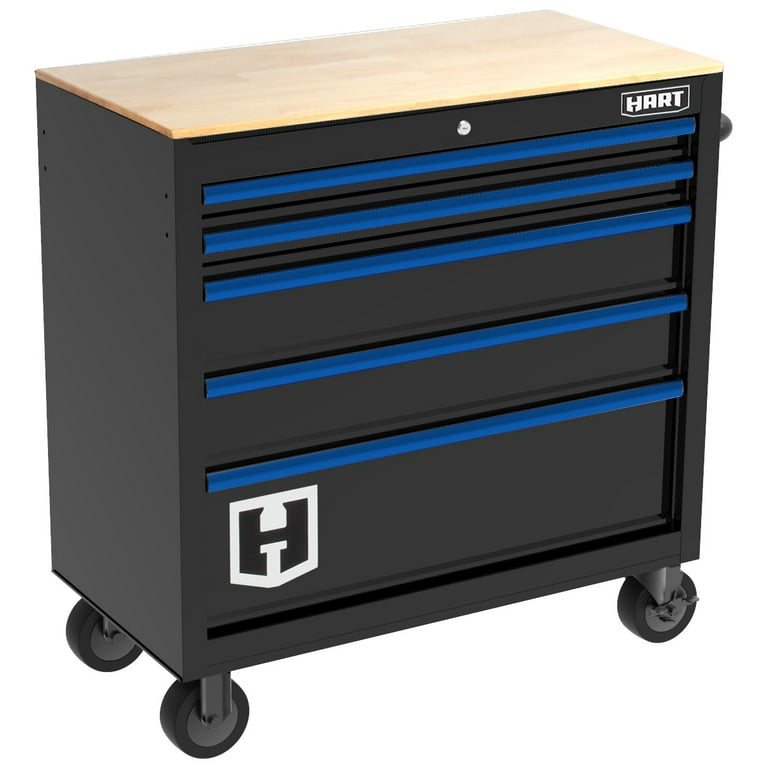 HART 36-Inch 5-Drawer Mobile Tool Chest Workbench with Wood Top