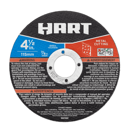 HART 4-1/2-inch Bonded Abrasive Cutting Wheel, For Angle Grinders