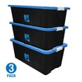 thumbnail image 1 of HART 40 Gallon Latching Plastic Storage Bin Container, Black with Blue Lid, Set of 3, 1 of 12