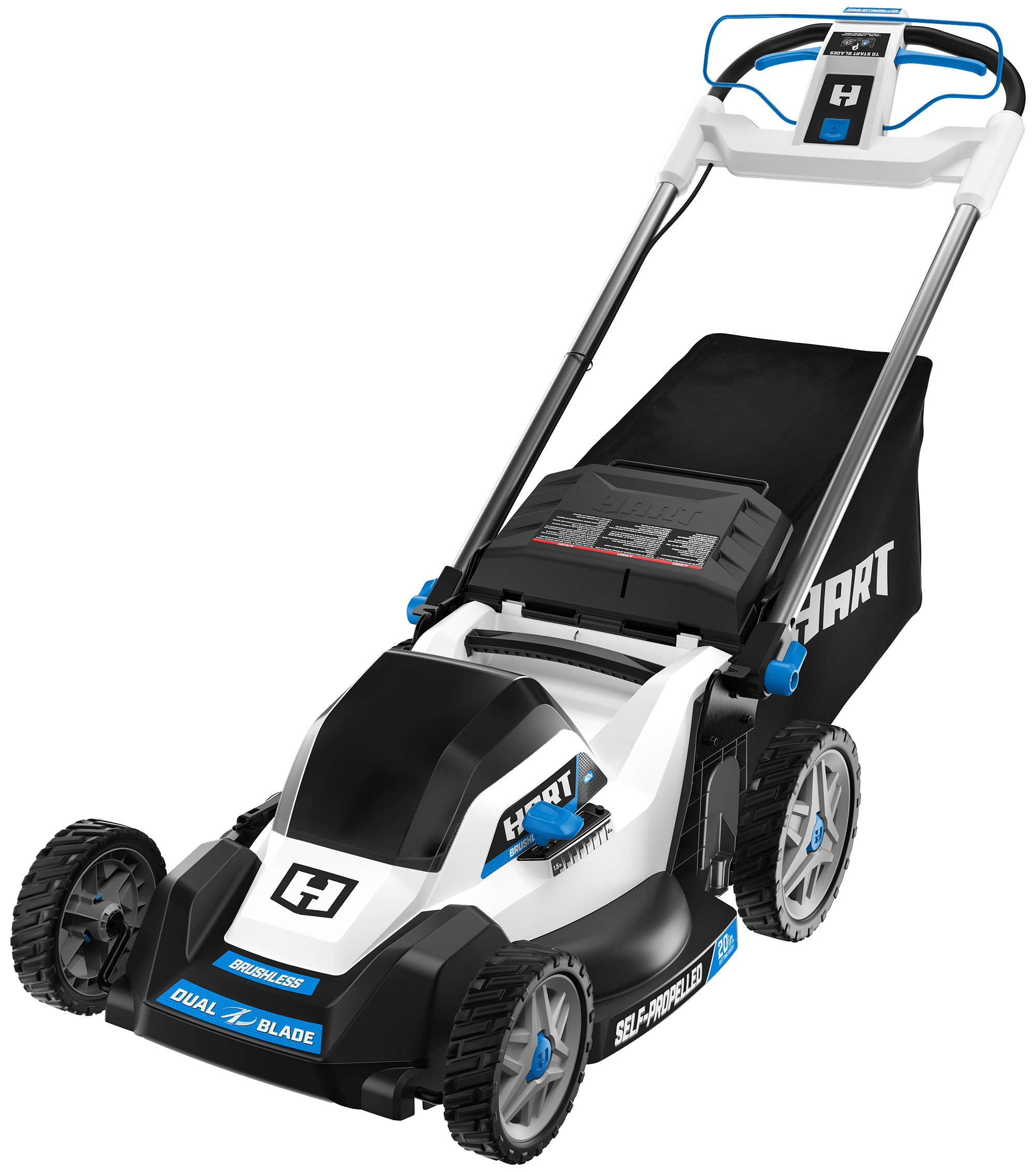 Walmart discounts of "HART 40V 20"" Cordless Electric Lawn Mower with Self-Propelled Dual Blade and Side Discharge"