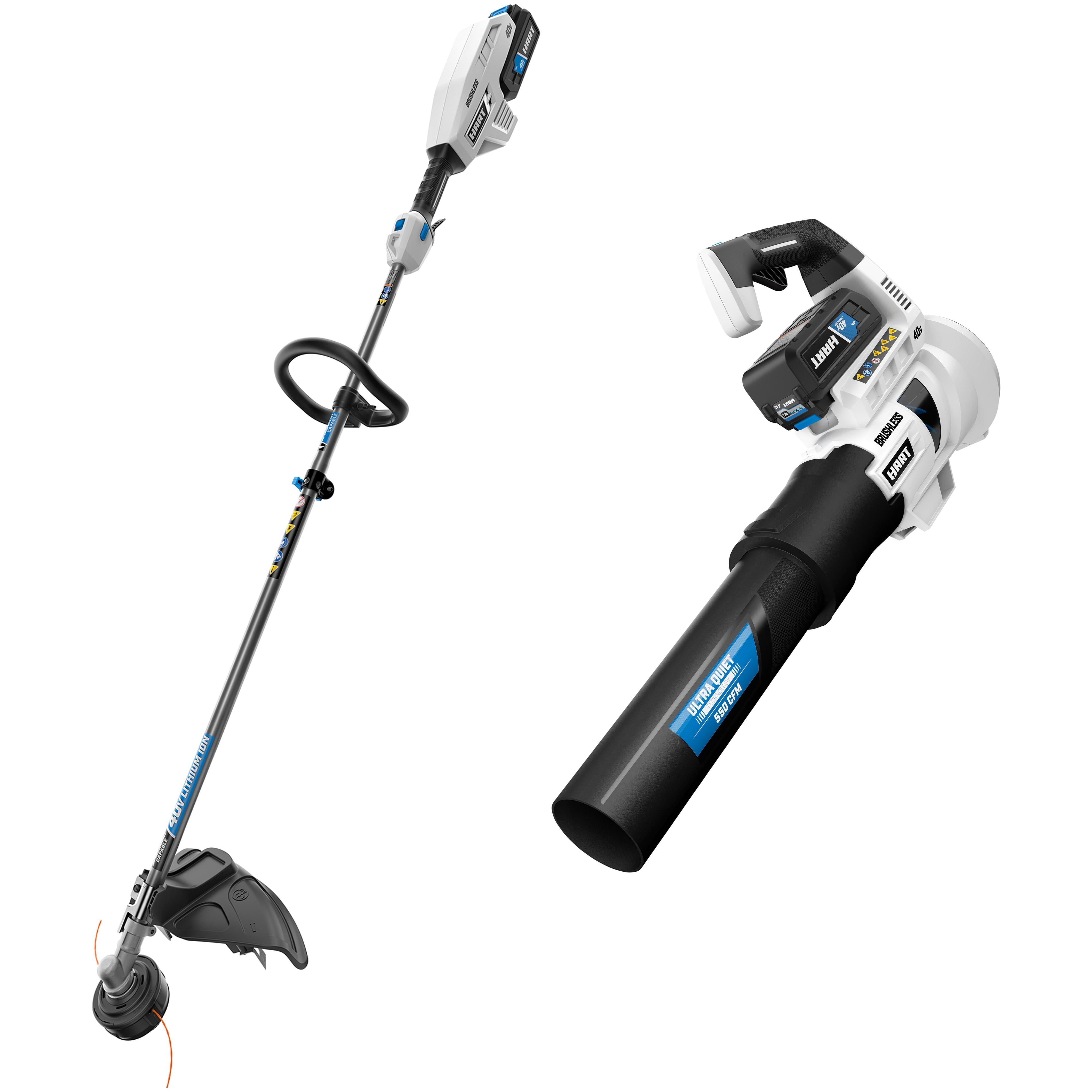 HART 40V Brushless 15 inch String Trimmer Brushless Turbo Fan Combo Blower Kit Walmart