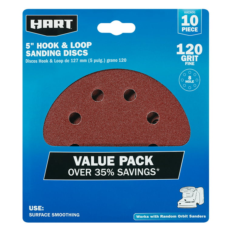 HART 5-Inch Hook and Loop Sanding Discs 120 Grit