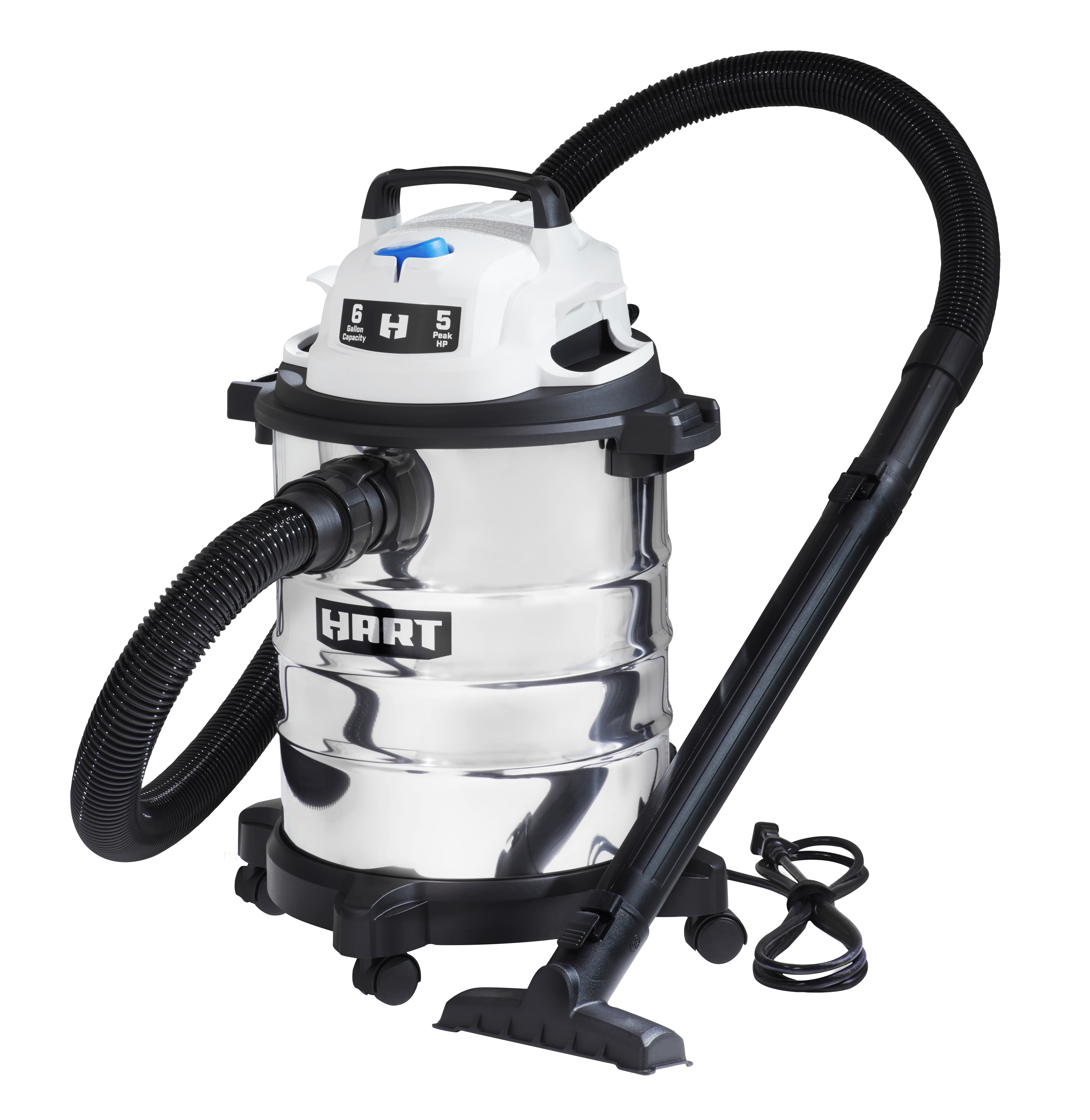 HART 6 Gallon 5 Peak HP Stainless Steel Wet/Dry Vacuum With 6-16 Standard Dustbag